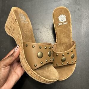 Yellow Box Wedges with Studded Detailing and A Cork Heel #Wedges #Summer Size 8